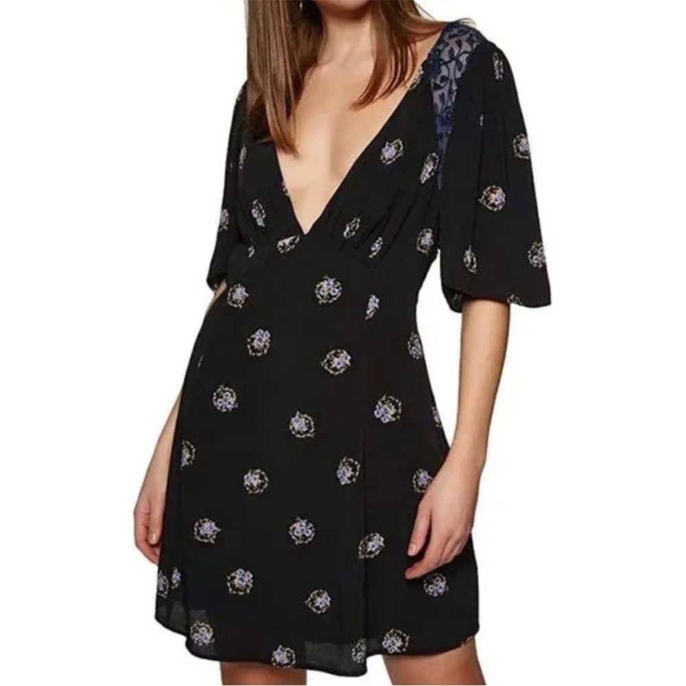 Free People Mockingbird Black Lace Shoulder Open Back Mini Dress